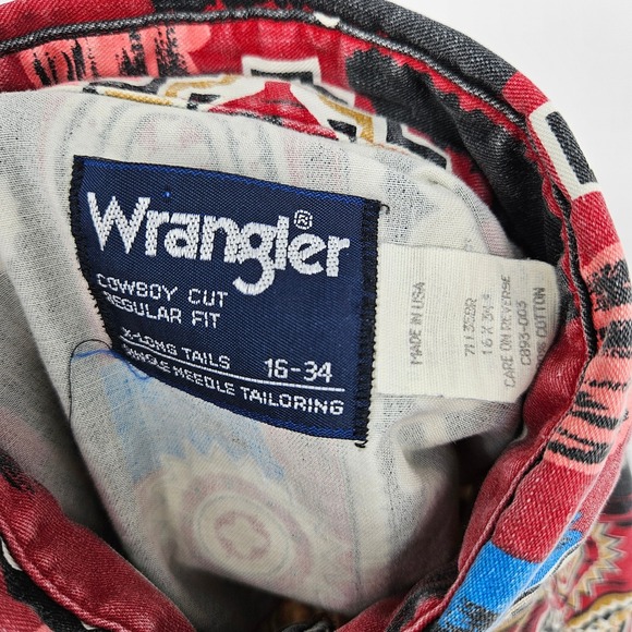 Vintage Wrangler Shirt Mens 16 34 Aztec Southwest Western Rodeo Brushpopper - Picture 7 of 10